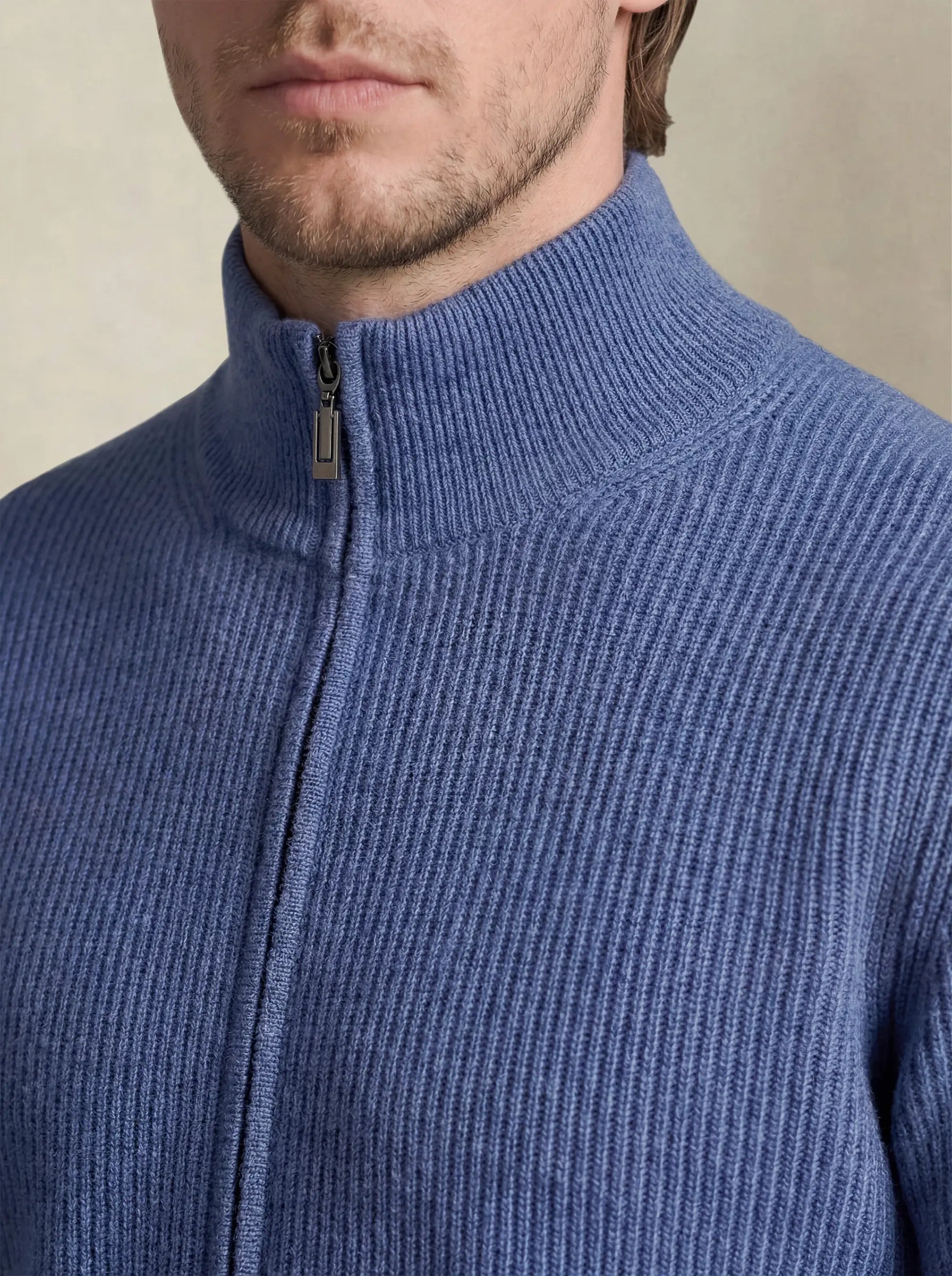 Cashmere Zip-Up Cardigan Light Blue