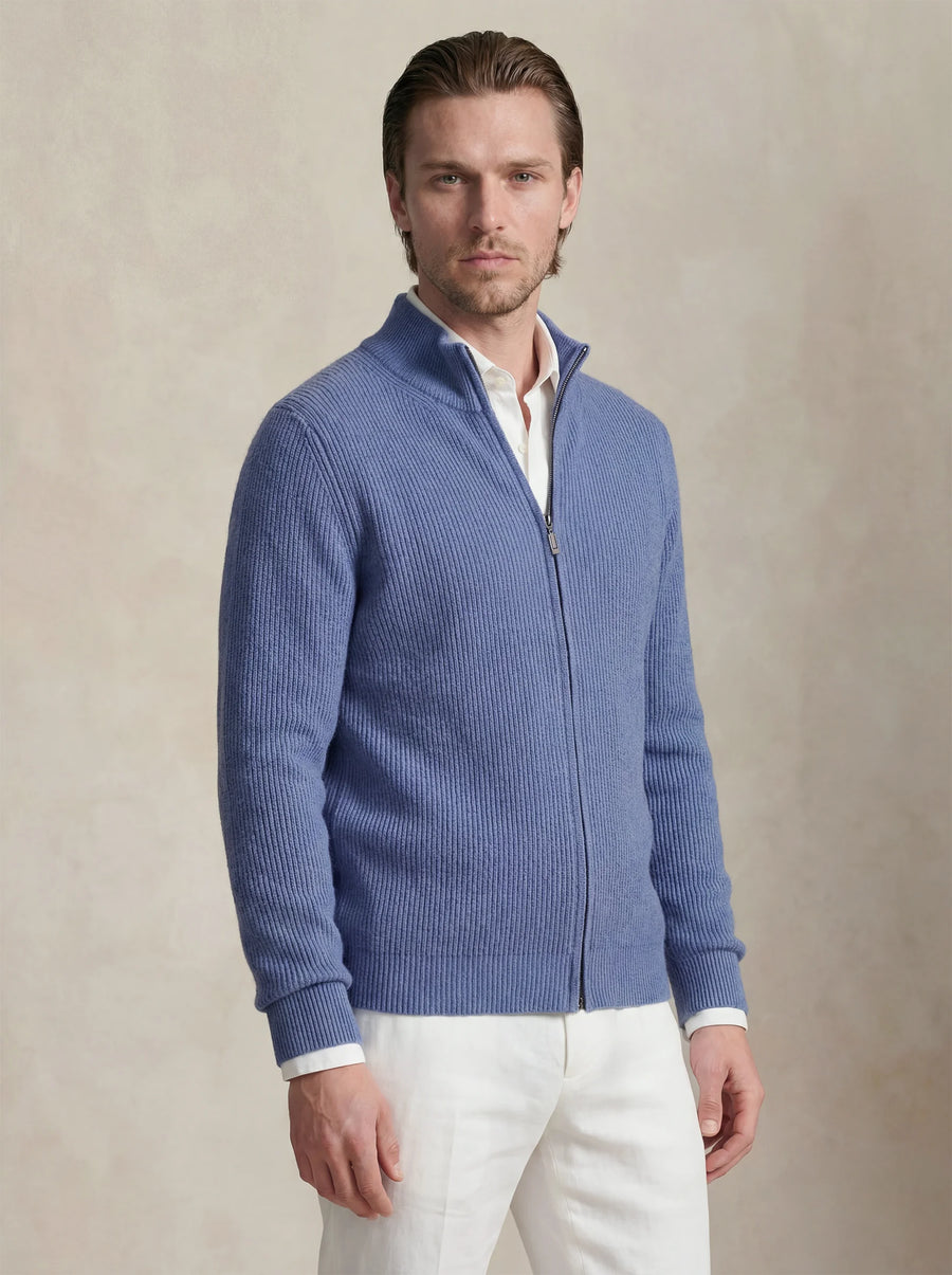 Cashmere Zip-Up Cardigan Light Blue
