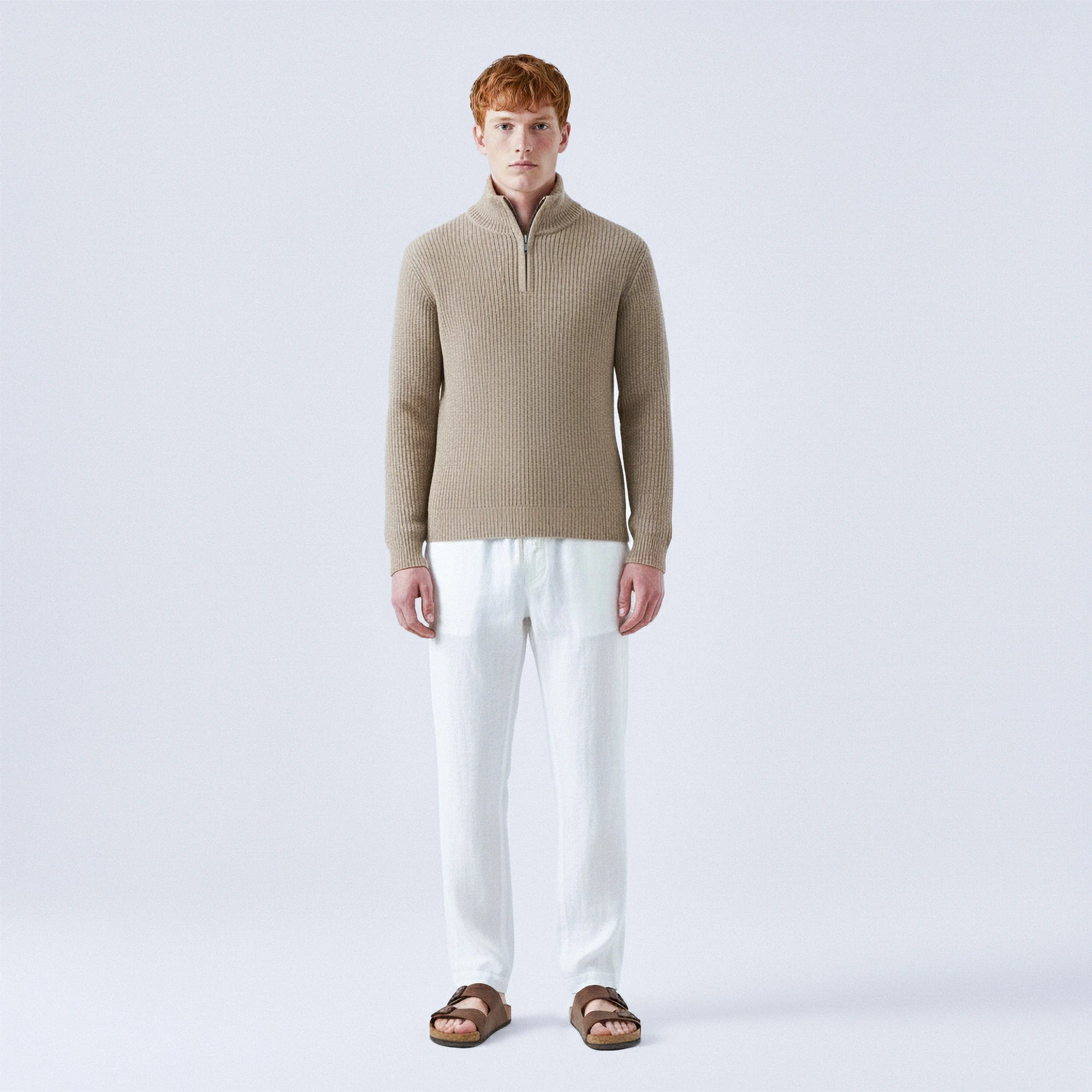 Rib-Knit Cotton Quarter-Zip Jumper