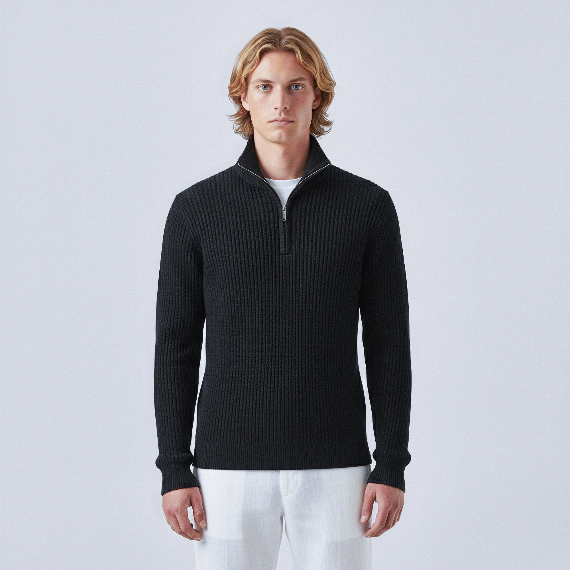 Rib-Knit Cotton Quarter-Zip Jumper