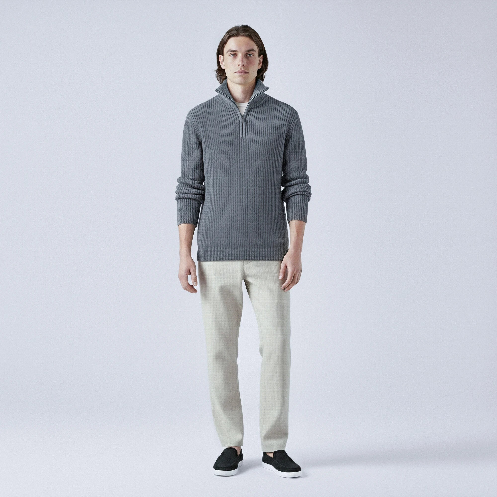 Rib-Knit Cotton Quarter-Zip Jumper