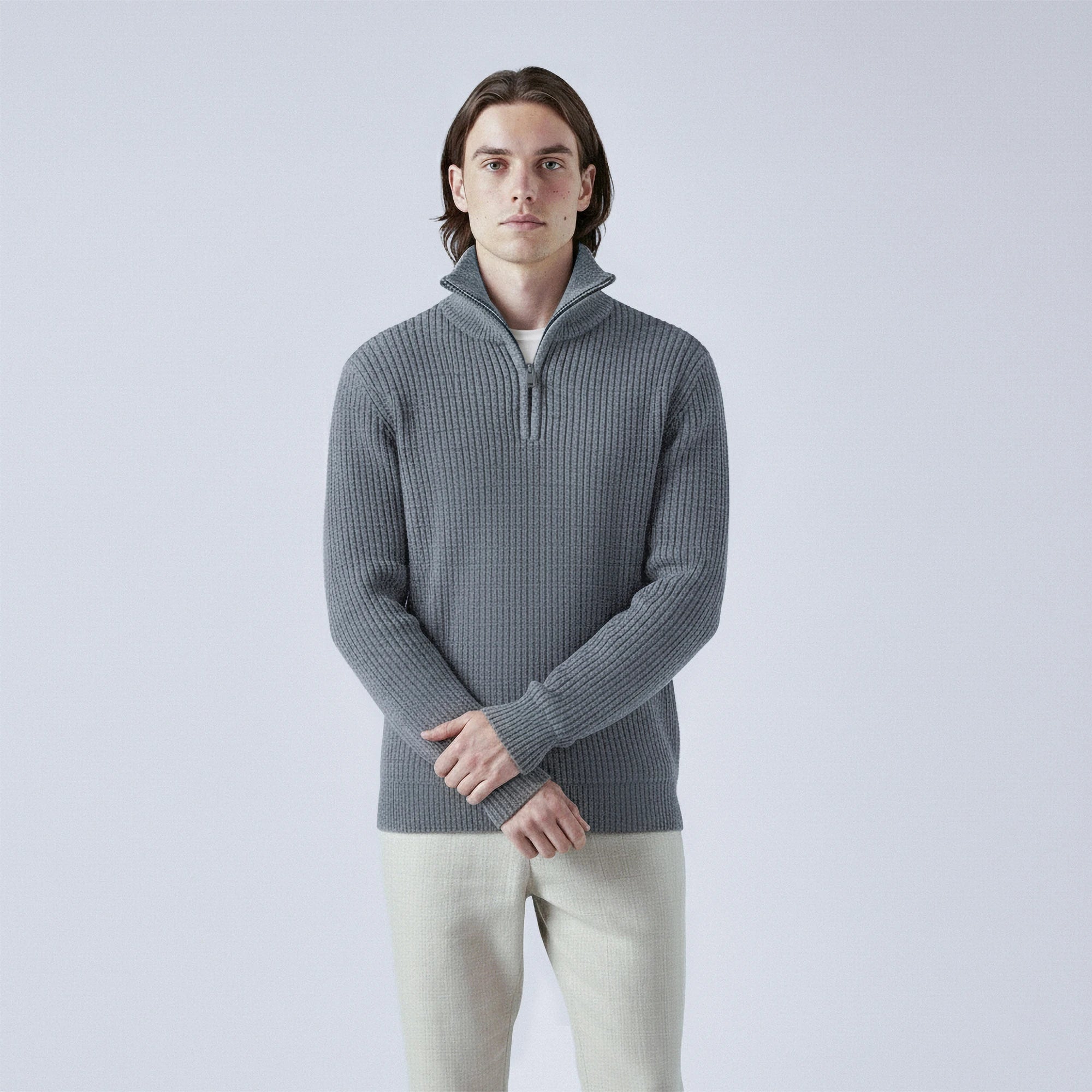 Rib-Knit Cotton Quarter-Zip Jumper