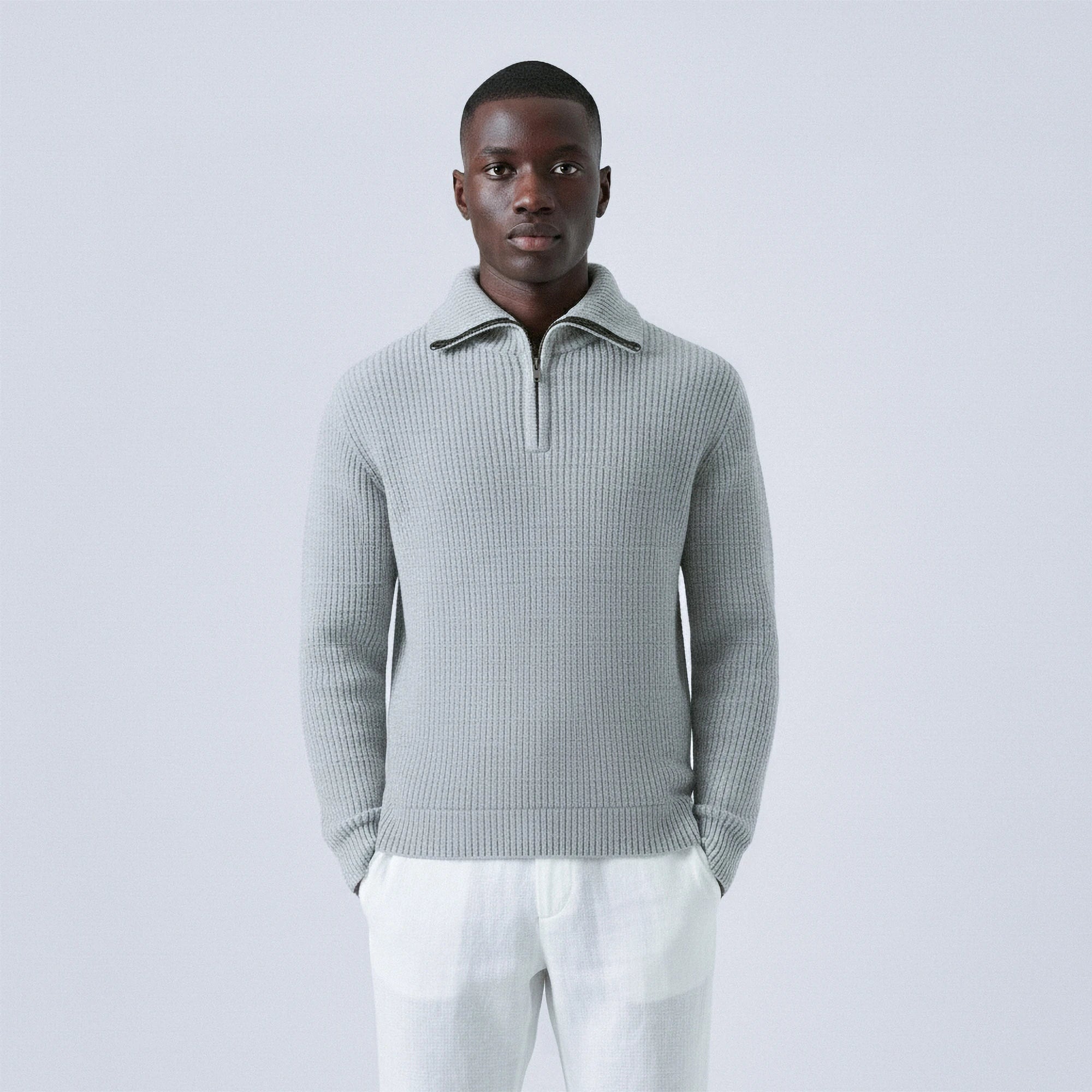 Rib-Knit Cotton Quarter-Zip Jumper