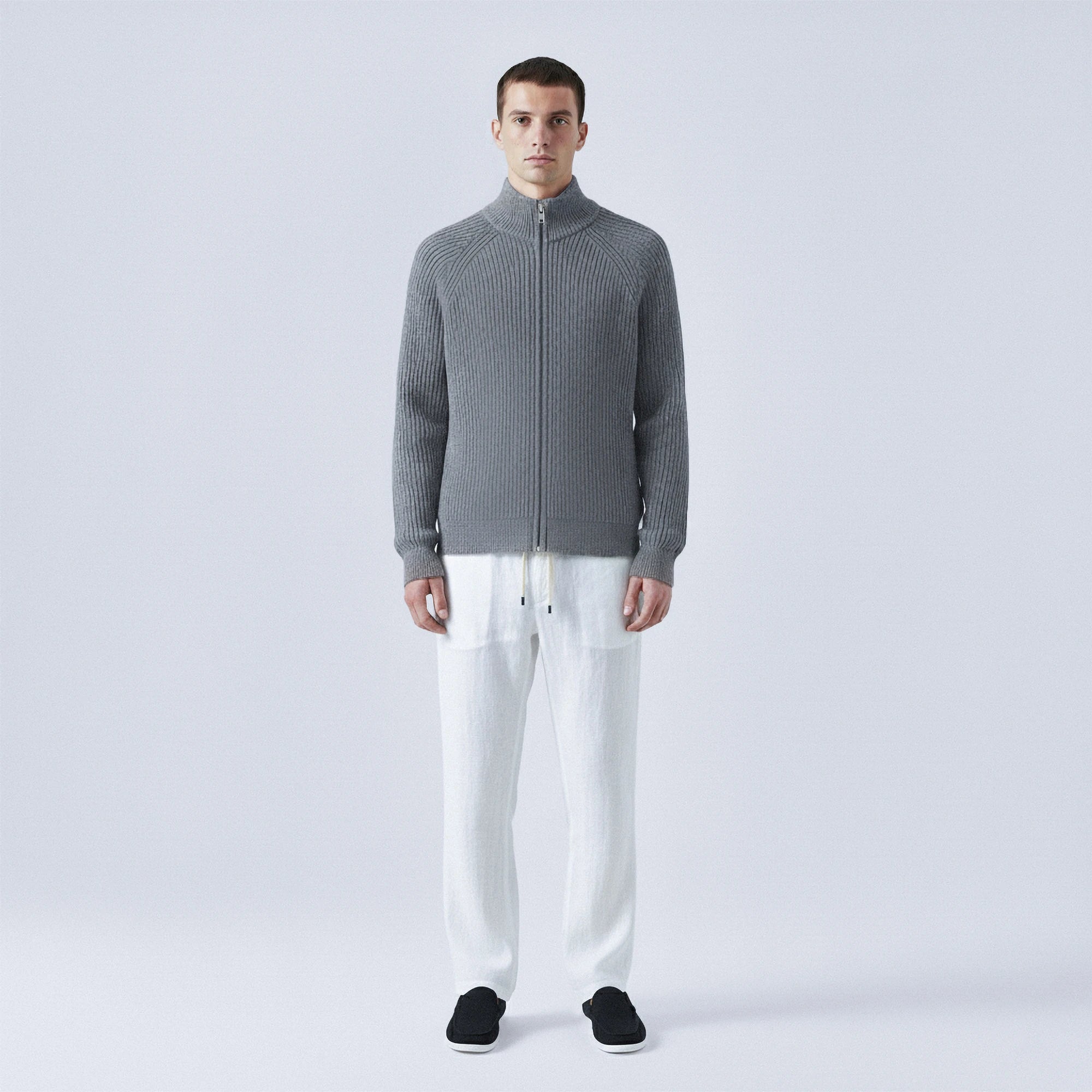 Rib-Knit Cotton Zip-Up Cardigan