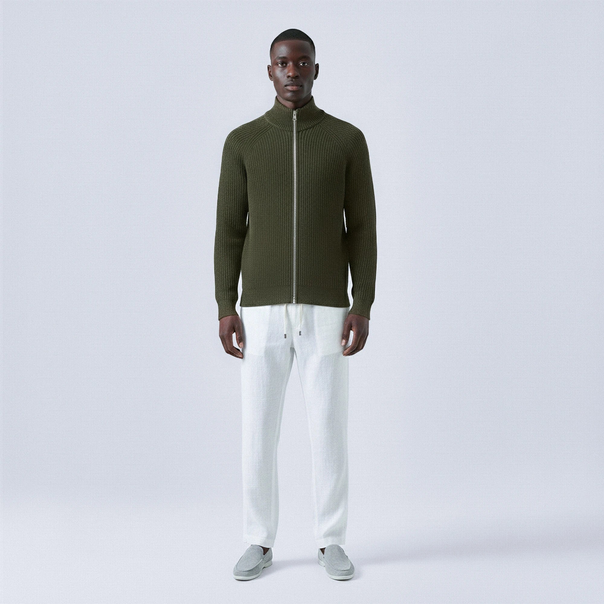 Rib-Knit Cotton Zip-Up Cardigan