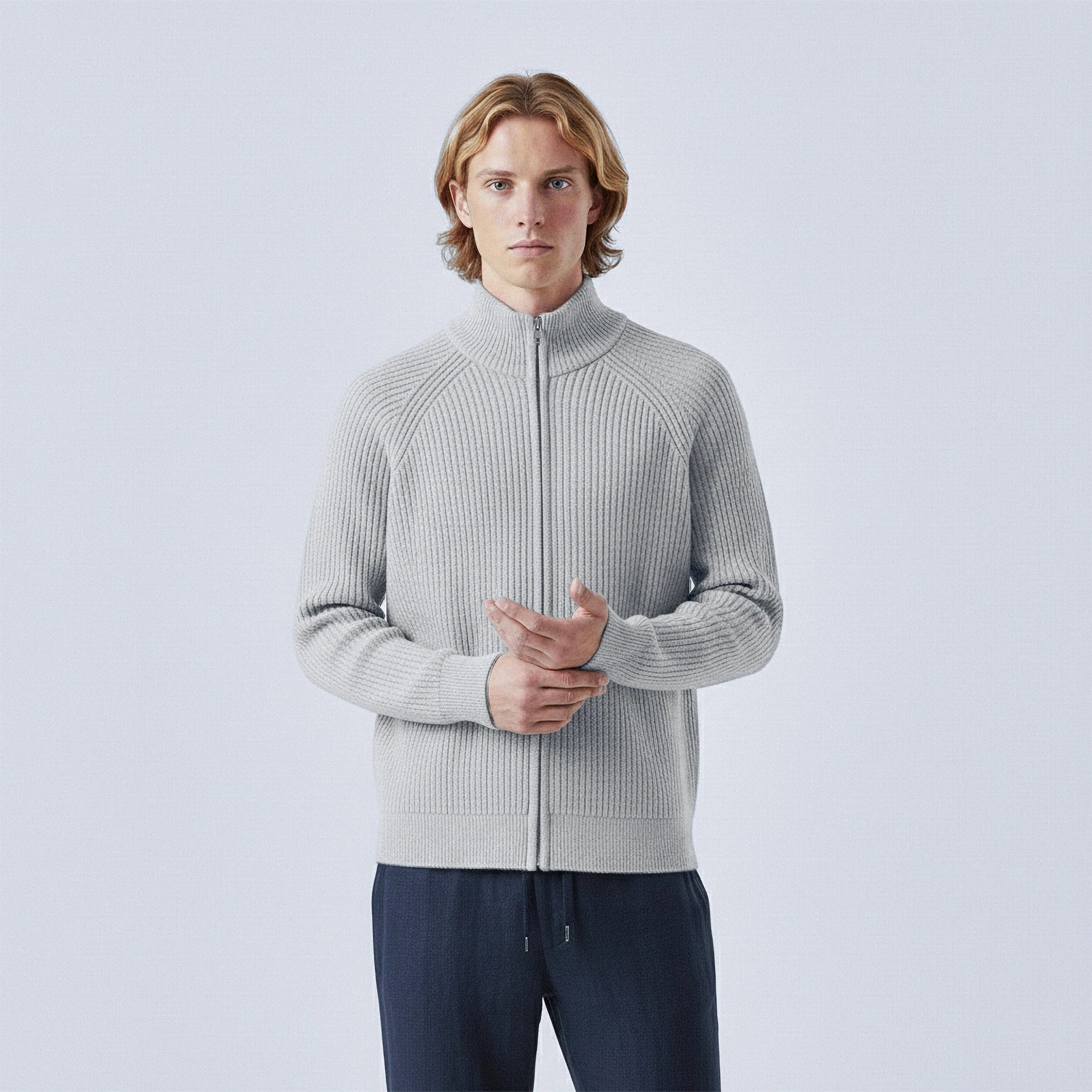 Rib-Knit Cotton Zip-Up Cardigan