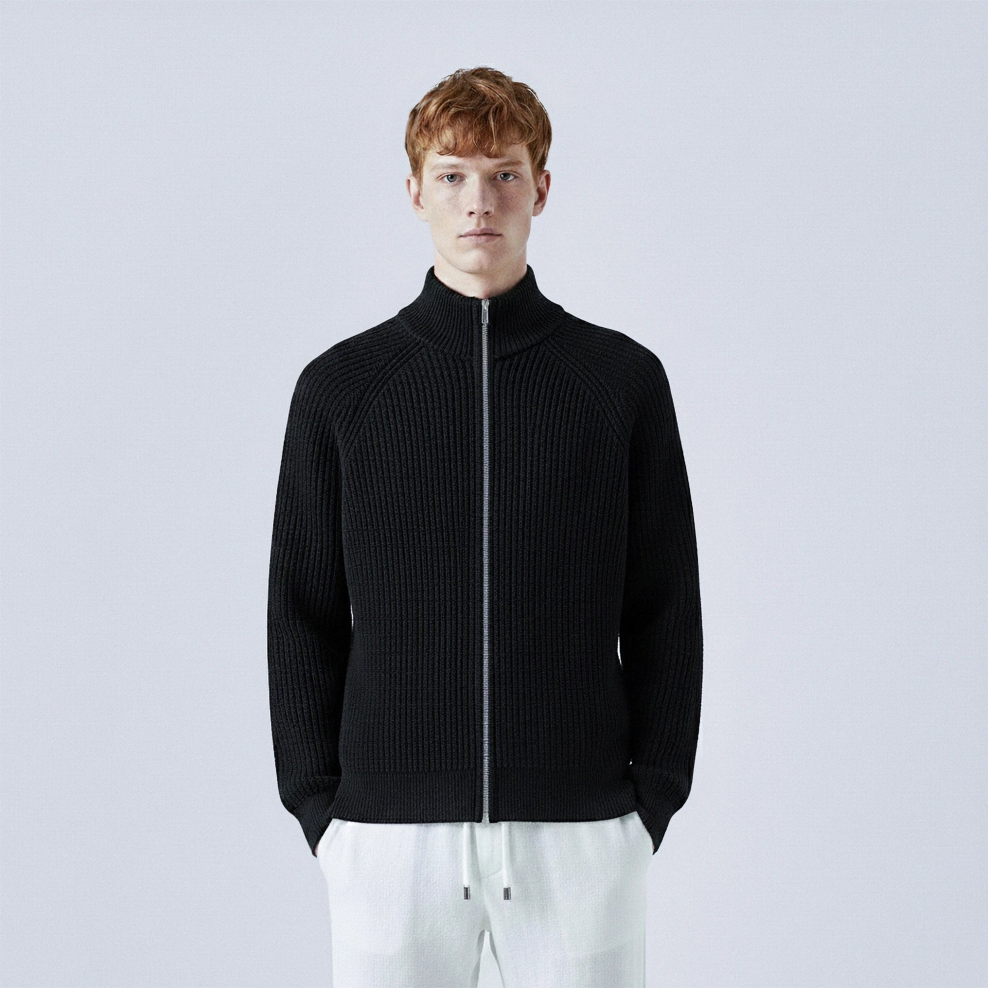 Rib-Knit Cotton Zip-Up Cardigan