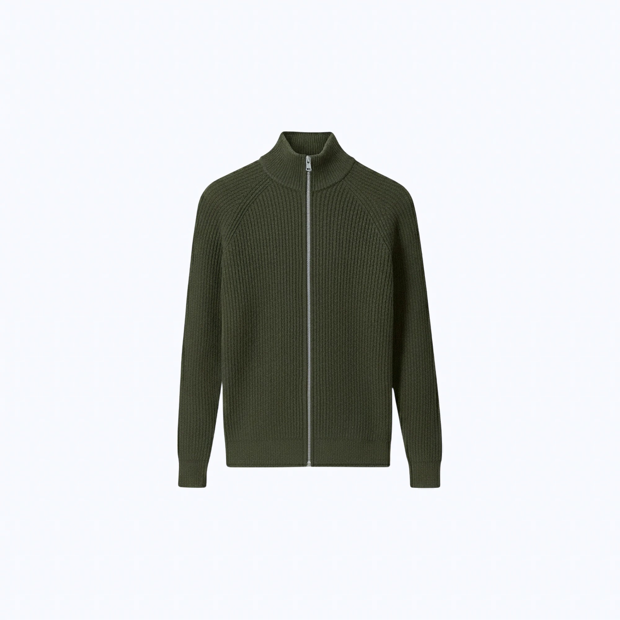 Rib-Knit Cotton Zip-Up Cardigan