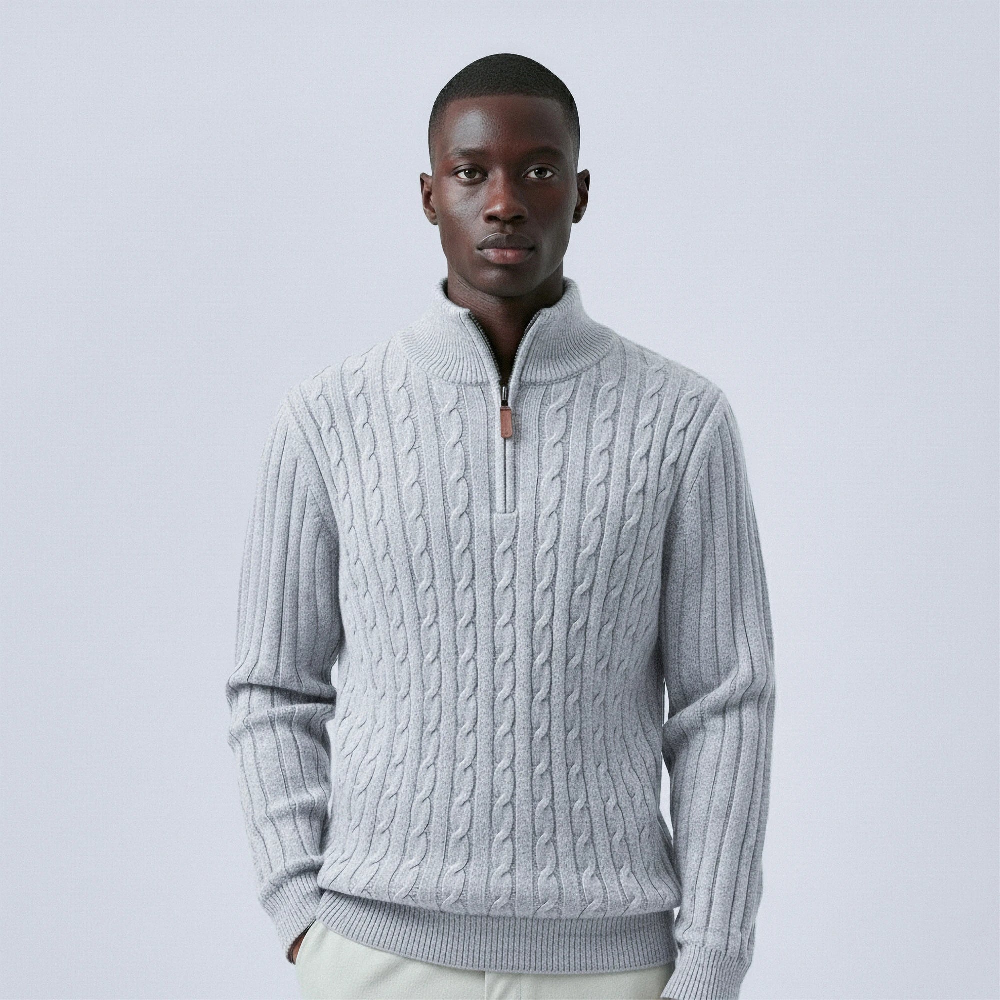 Cable-Knit Wool Quarter-Zip Jumper