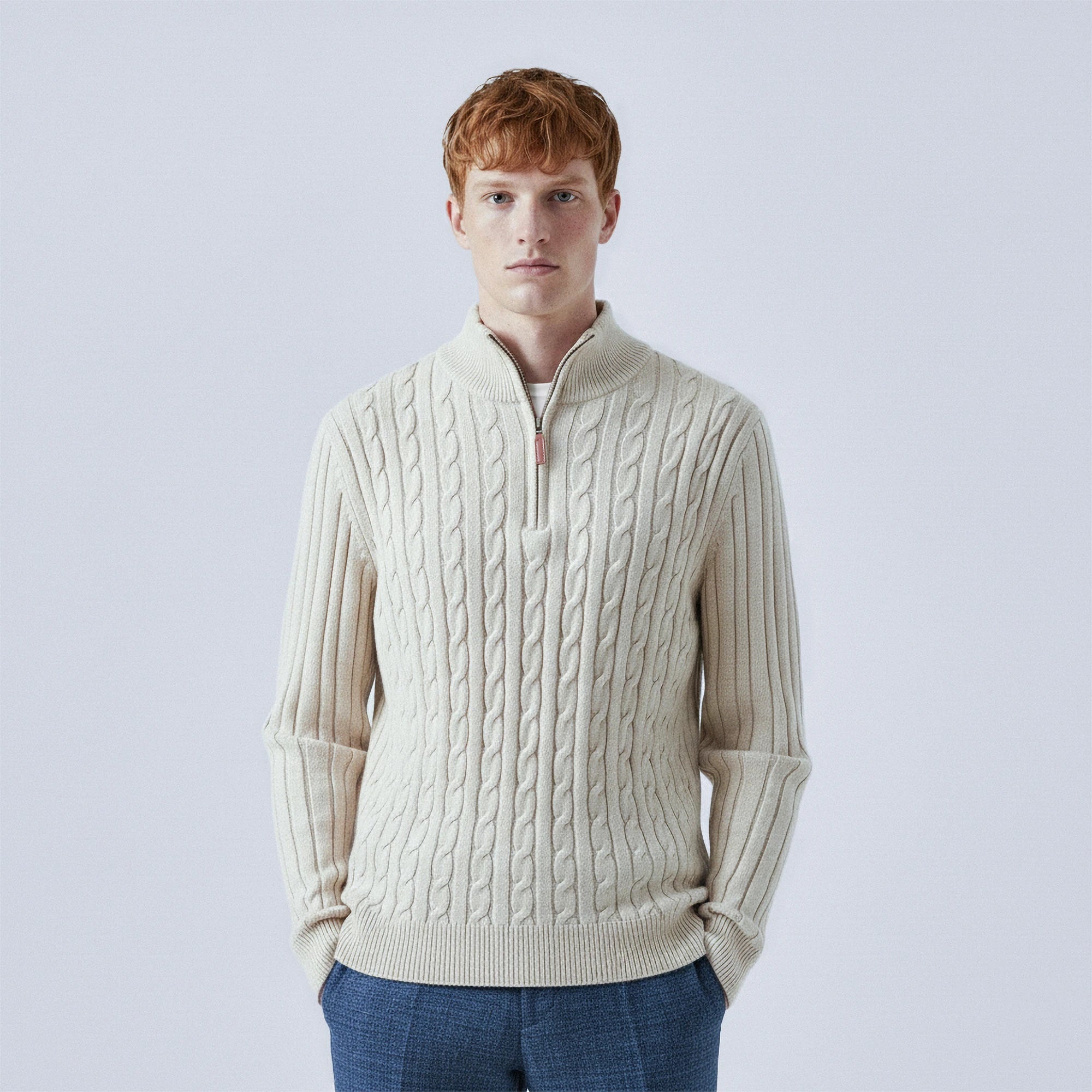 Cable-Knit Wool Quarter-Zip Jumper
