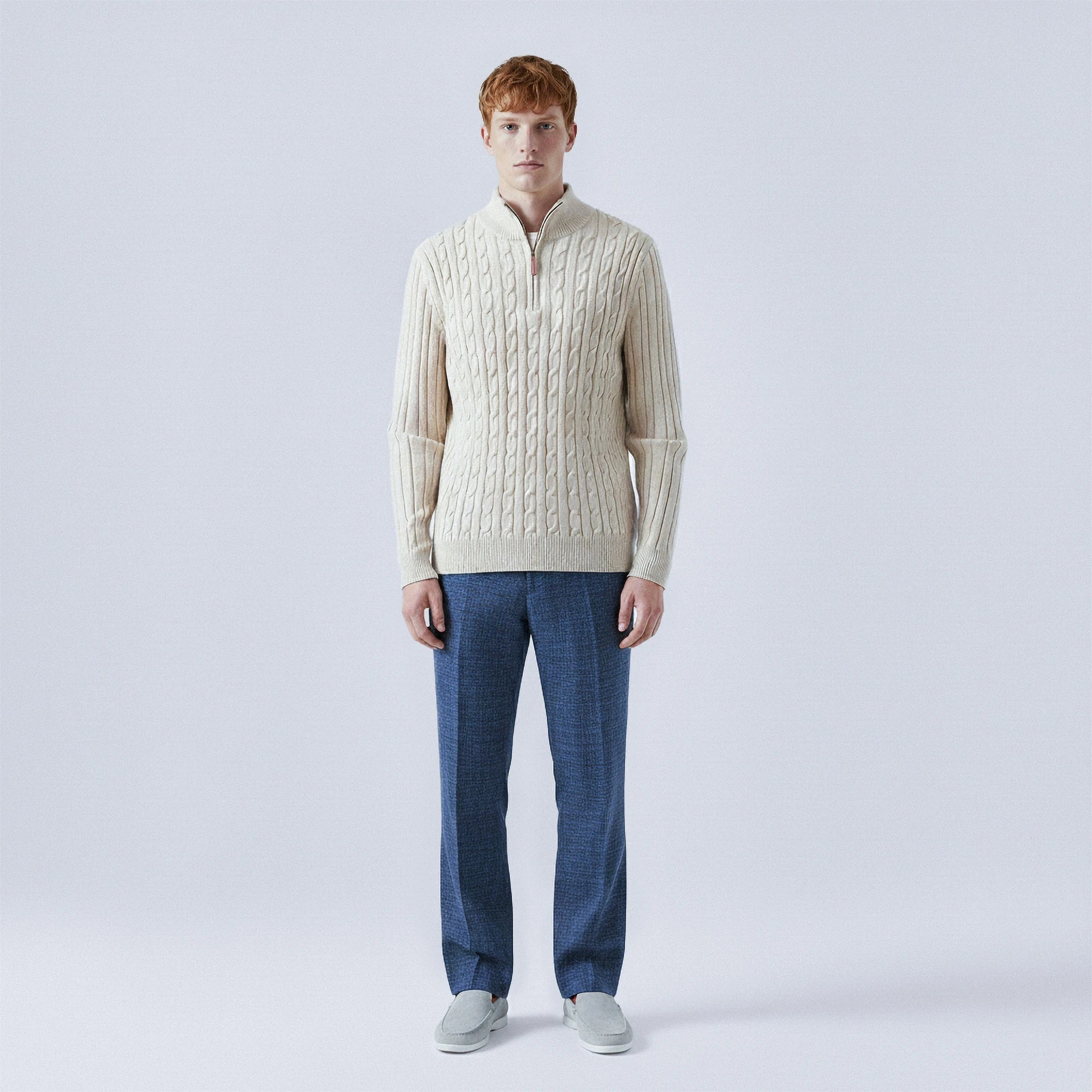 Cable-Knit Wool Quarter-Zip Jumper