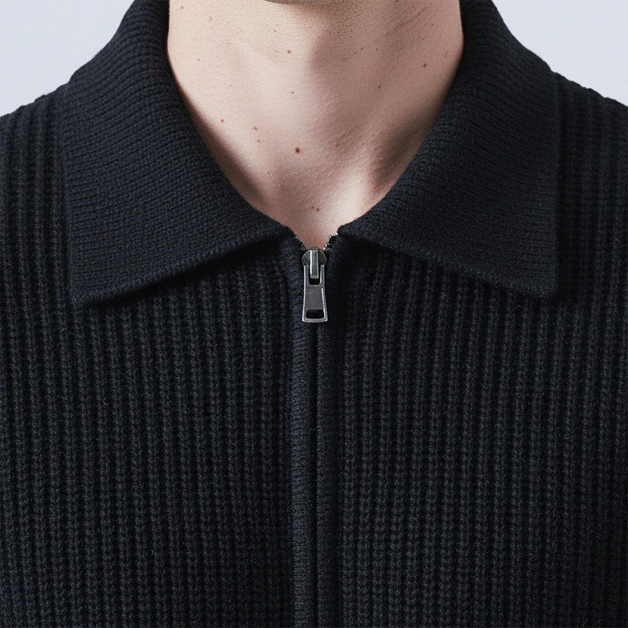 Rib-Knit Wool Polo-Collar Cardigan