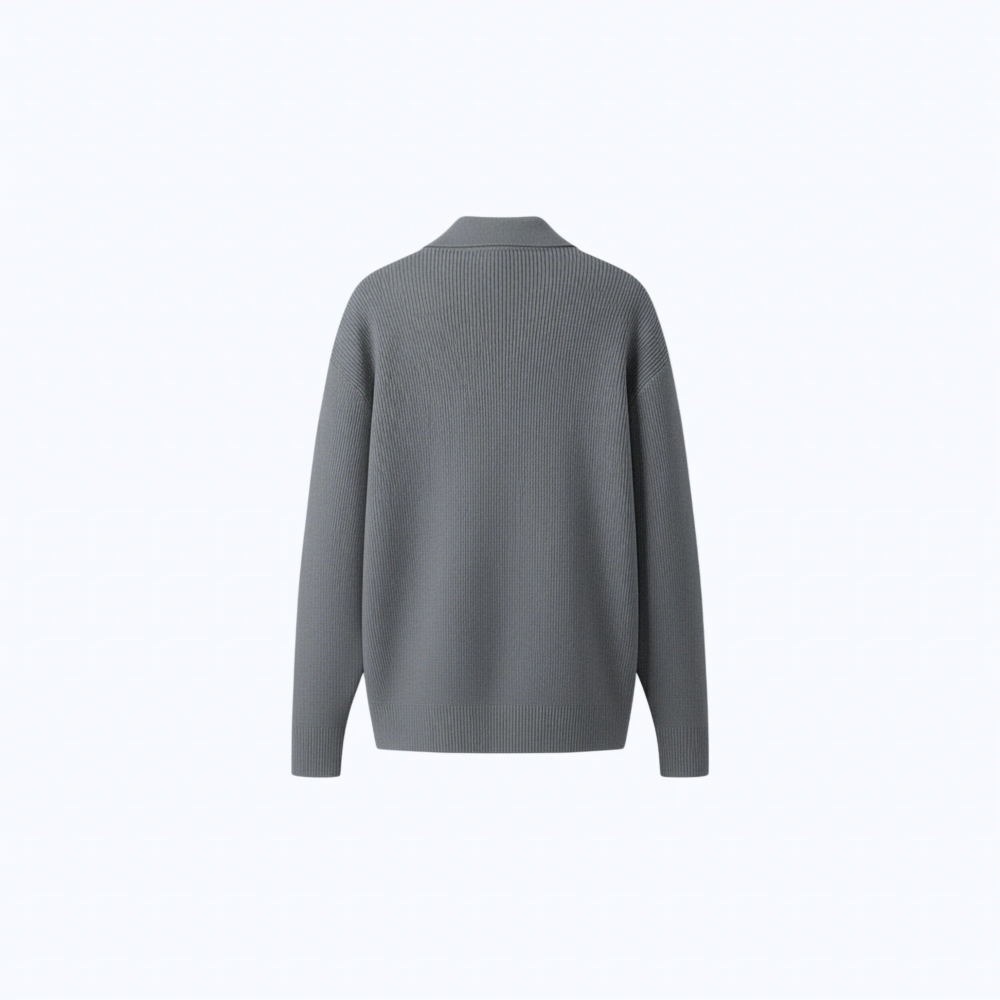 Rib-Knit Wool Polo-Collar Cardigan