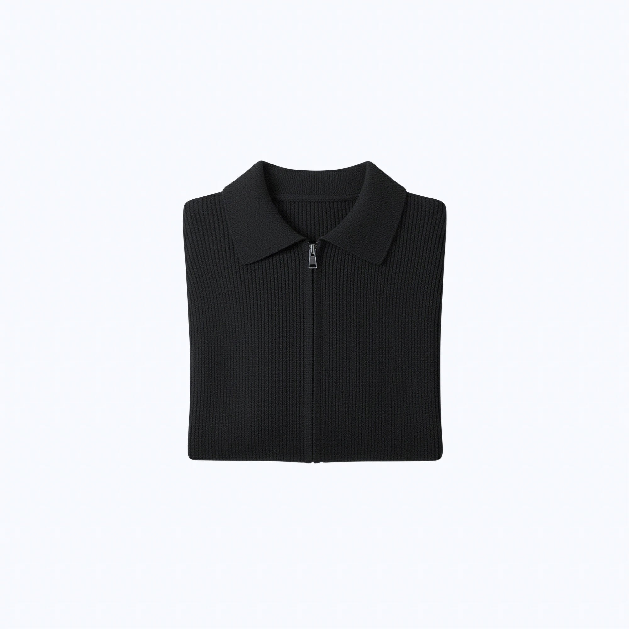 Rib-Knit Wool Polo-Collar Cardigan