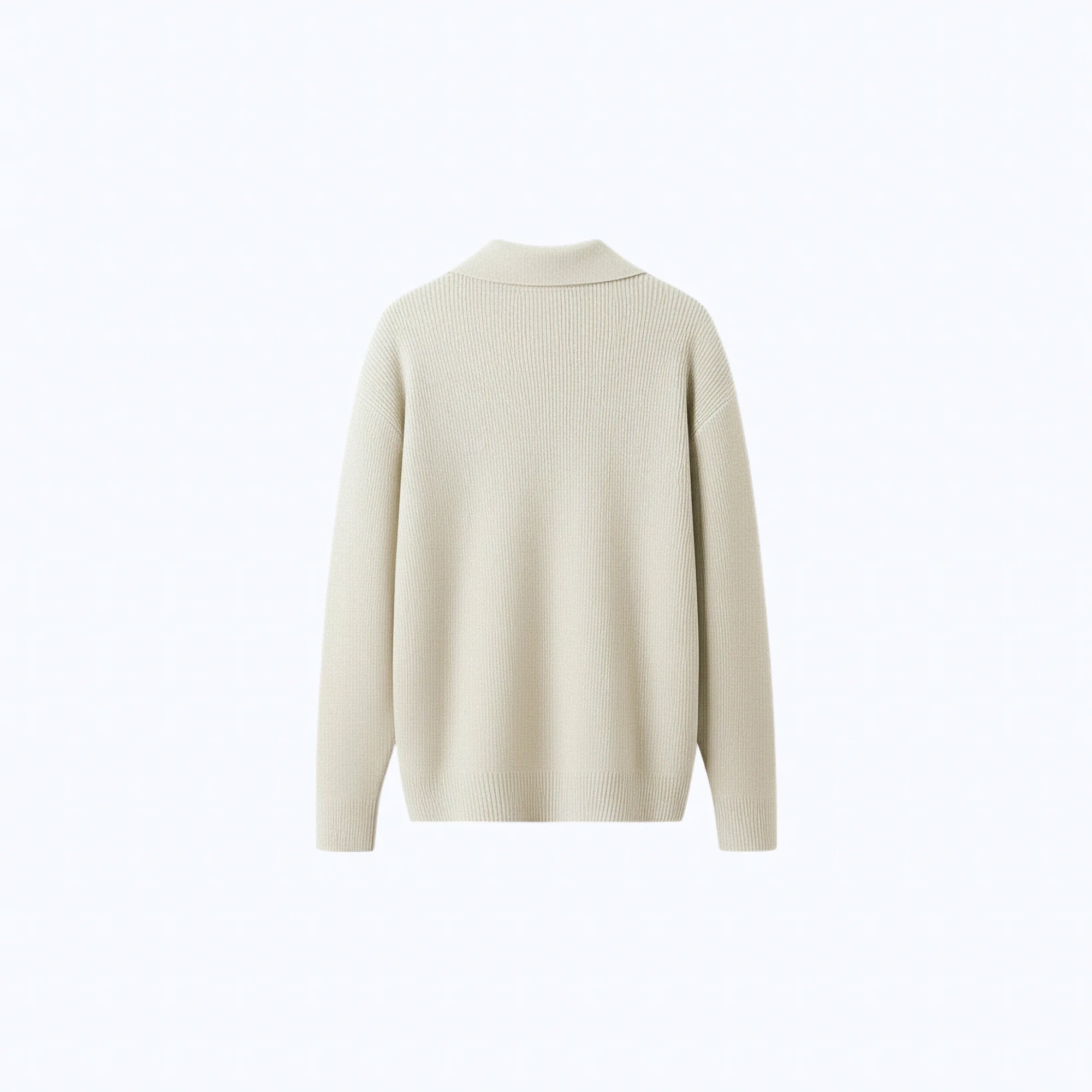 Rib-Knit Wool Polo-Collar Cardigan