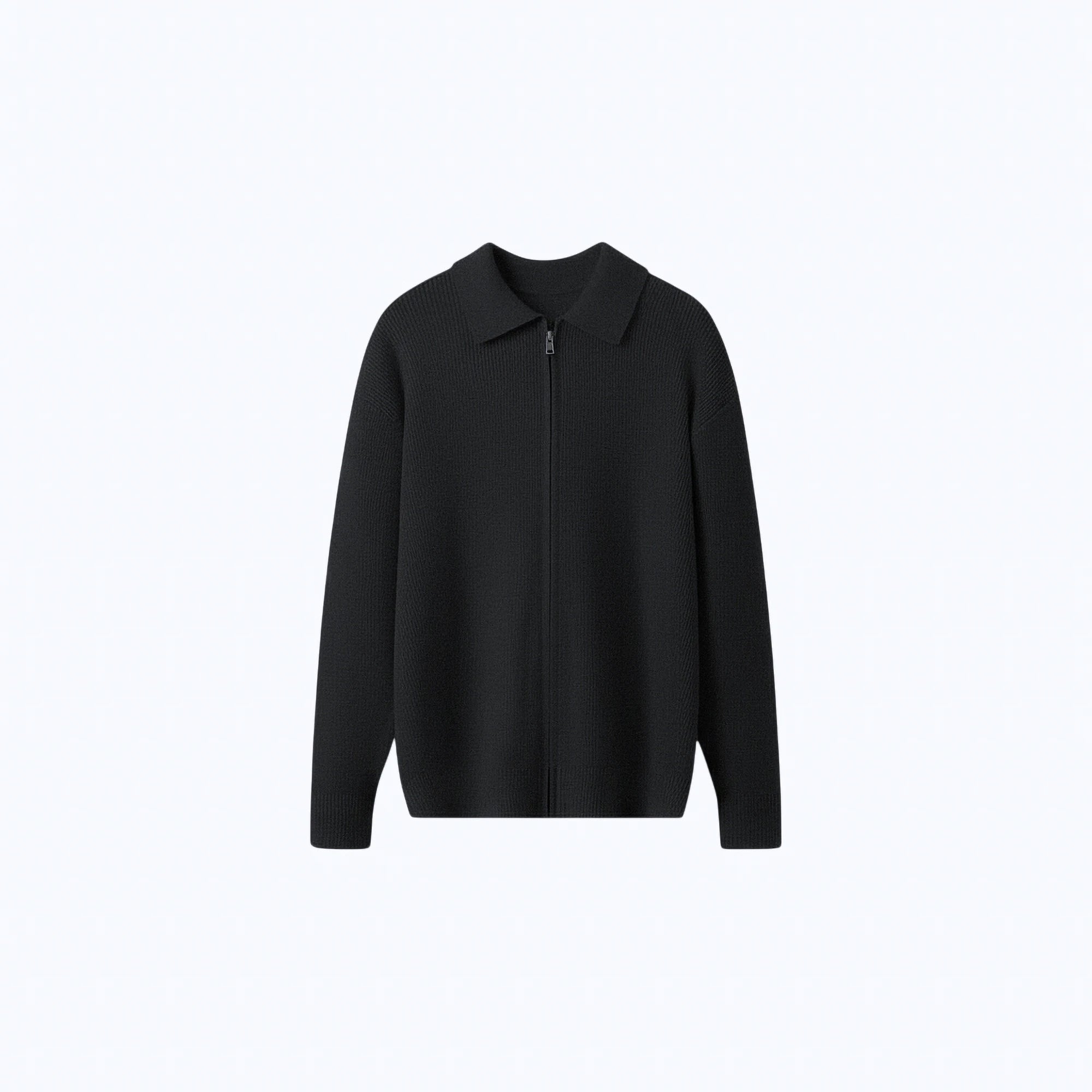 Rib-Knit Wool Polo-Collar Cardigan