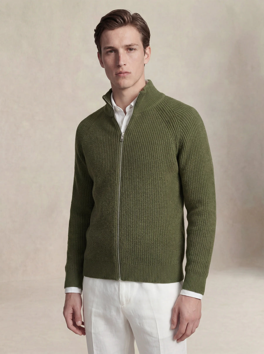 Zip-Up Cardigan Moss